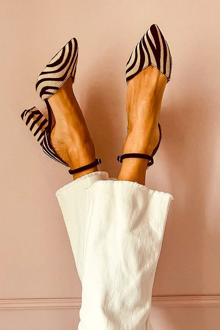 ALESSIA | ZEBRA PRINT POINTED TOE HEELS WITH ANKLE STRAP