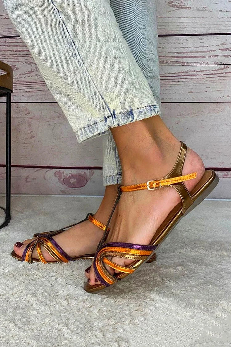 NERINA | Low multi-strap sandals with elegant metallic details