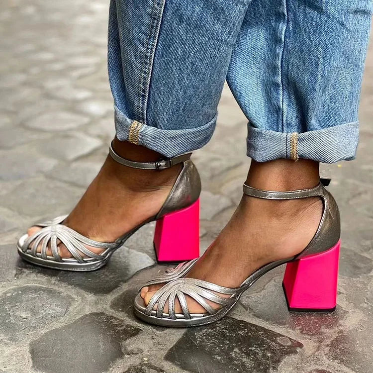 LUMA | Elegant Metallic Heeled Sandal with Fluorescent Heel for a Unique Style