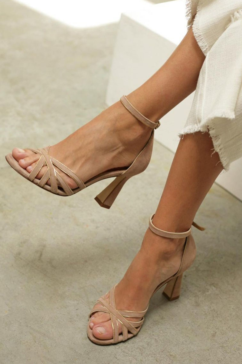 Marona™ | Elegant patchwork sandals with round toe and thin heel for a sophisticated style