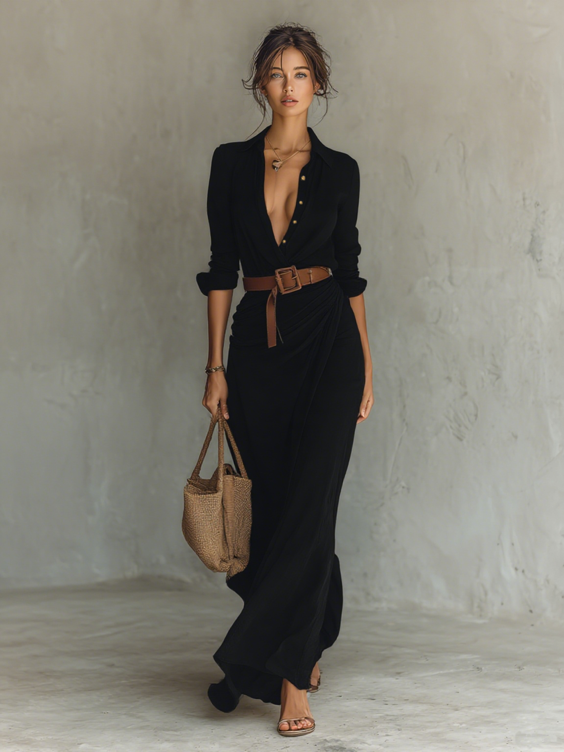 Christine - Long Maxi Dress with Reversible Collar