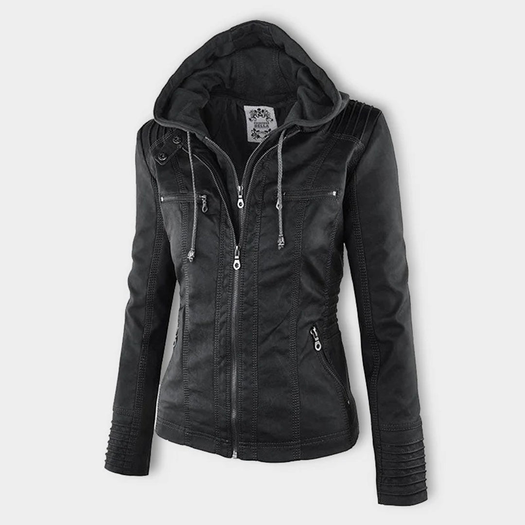 Pia Modern Leather Jacket with Hood