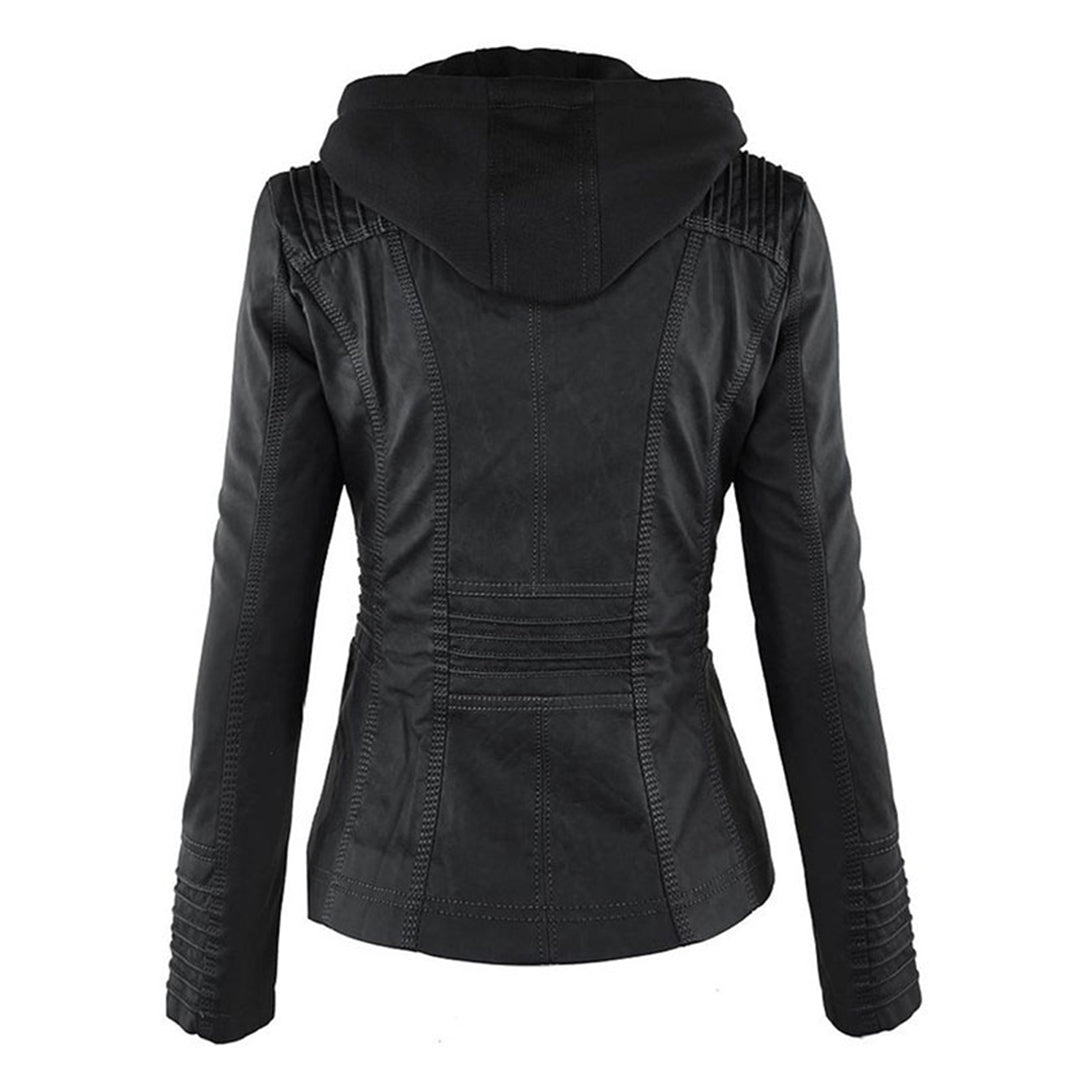 Pia Modern Leather Jacket with Hood
