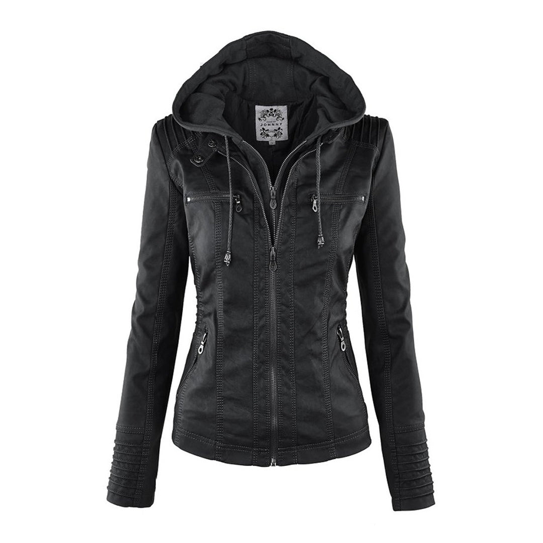 Pia Modern Leather Jacket with Hood