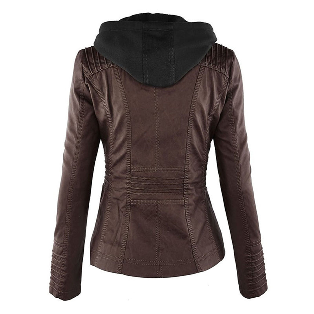Pia Modern Leather Jacket with Hood
