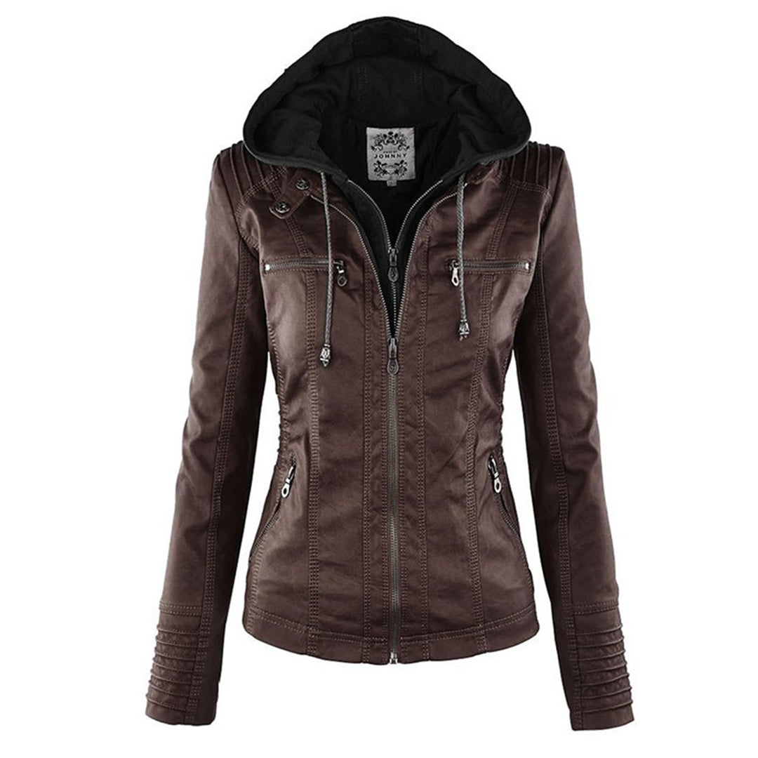 Pia Modern Leather Jacket with Hood