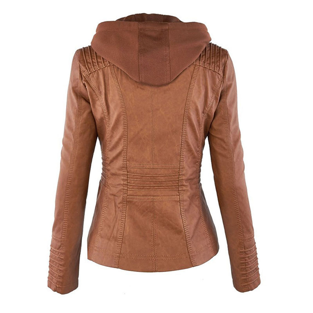 Pia Modern Leather Jacket with Hood
