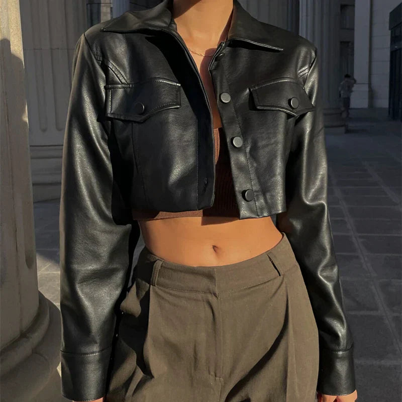 Élise™ | Elegant Faux Leather Jacket