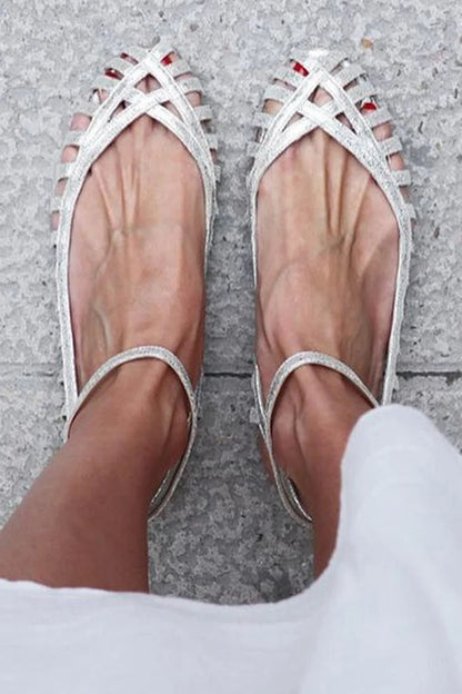 GIADA | Elegant woven ballerina with ankle strap for a sophisticated style