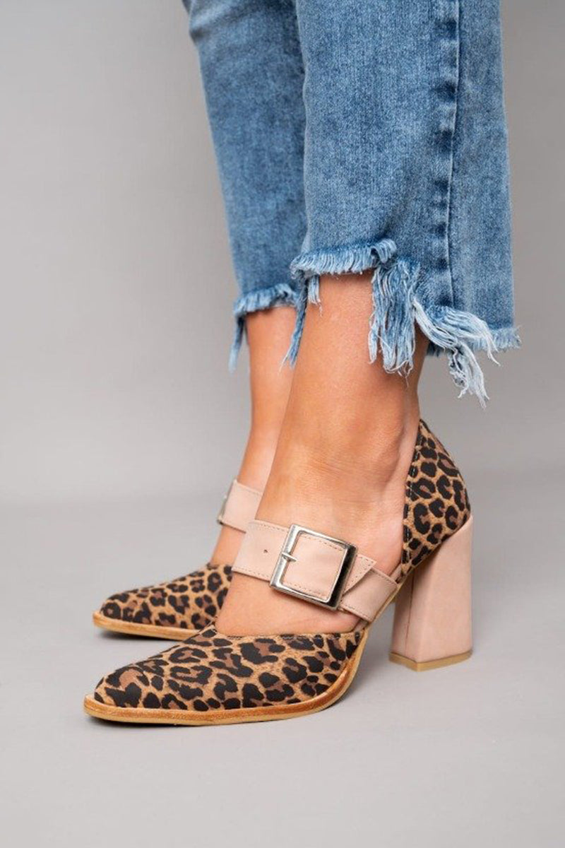 Avano™ | Elegant leopard print suede sandals with stable heel and superior comfort