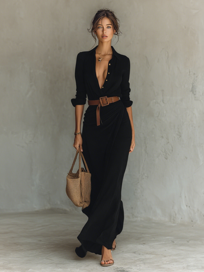 Christine - Long Maxi Dress with Reversible Collar