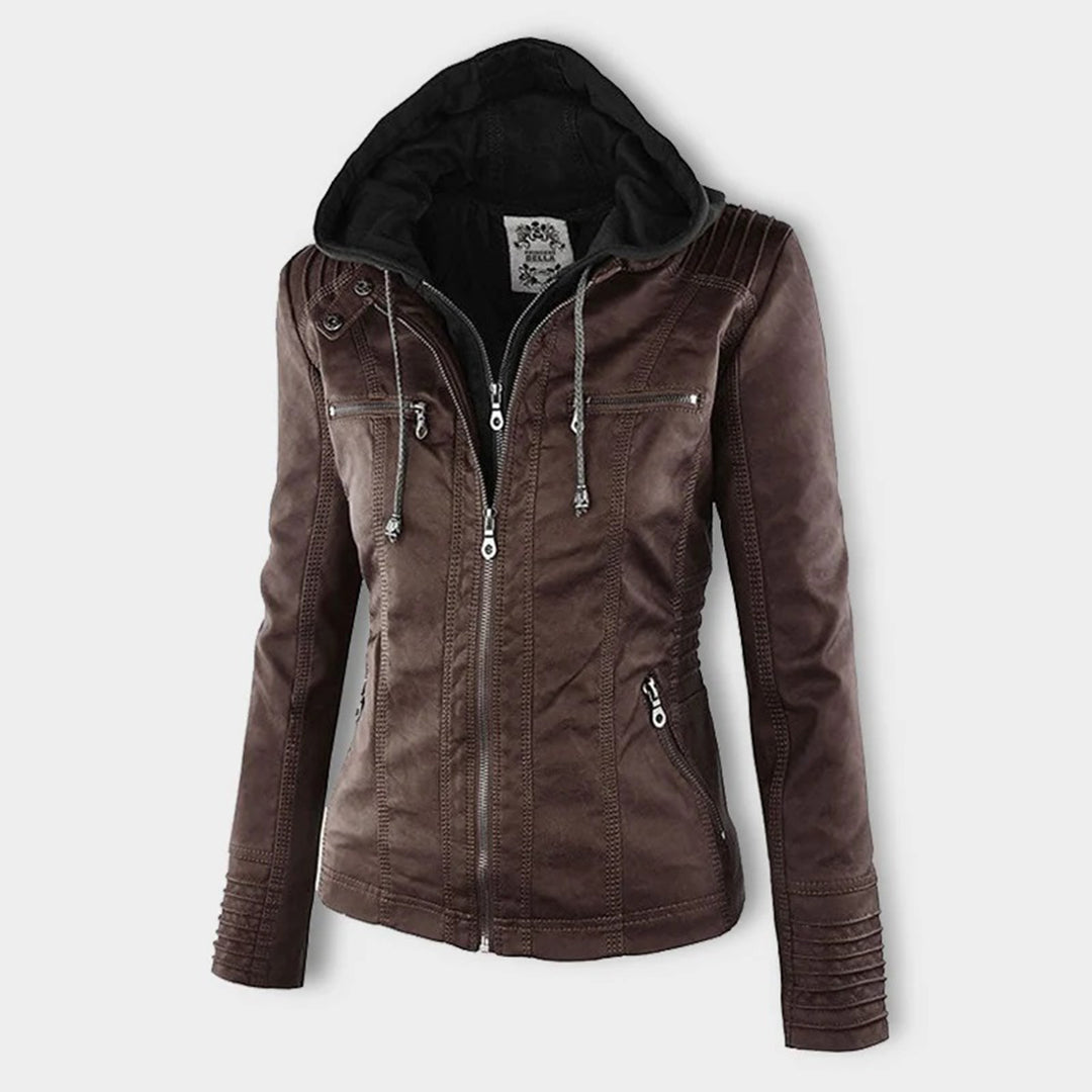Pia Modern Leather Jacket with Hood