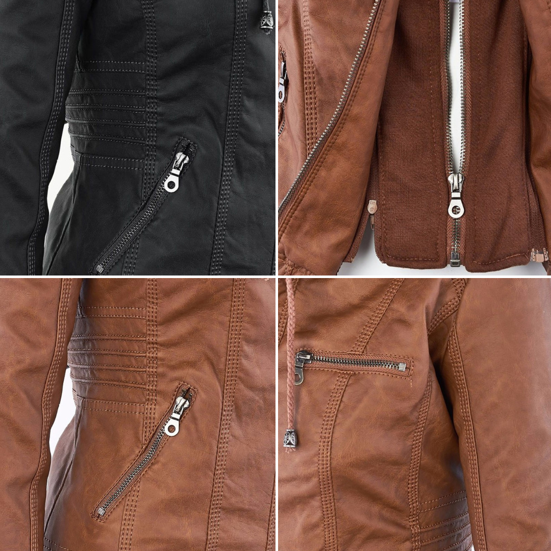 Pia Modern Leather Jacket with Hood