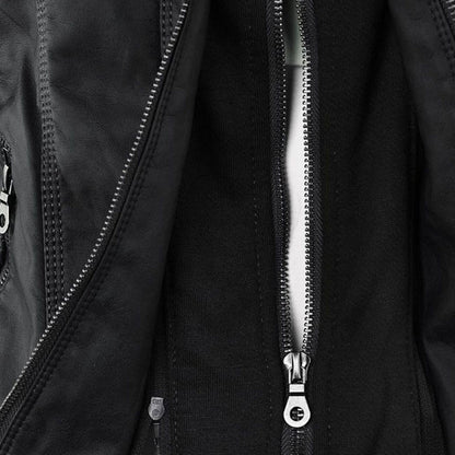 Pia Modern Leather Jacket with Hood