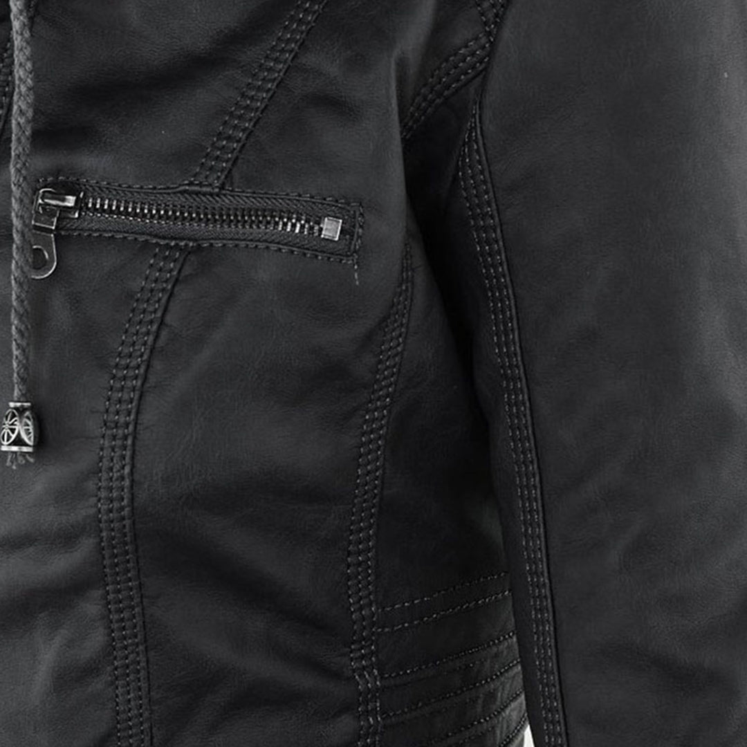 Pia Modern Leather Jacket with Hood