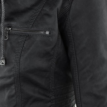 Pia Modern Leather Jacket with Hood