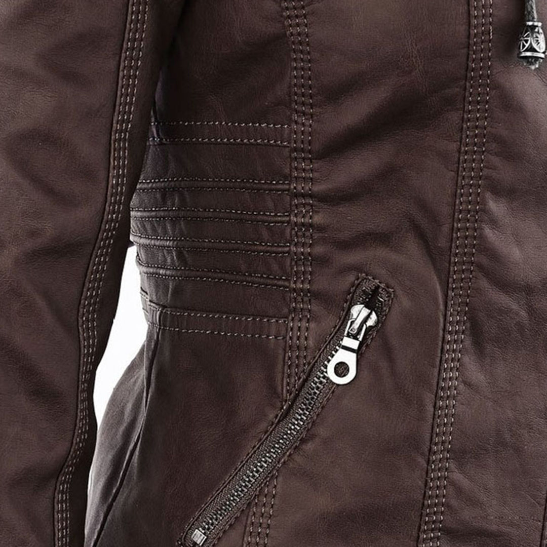Pia Modern Leather Jacket with Hood