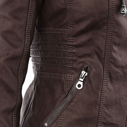 Pia Modern Leather Jacket with Hood