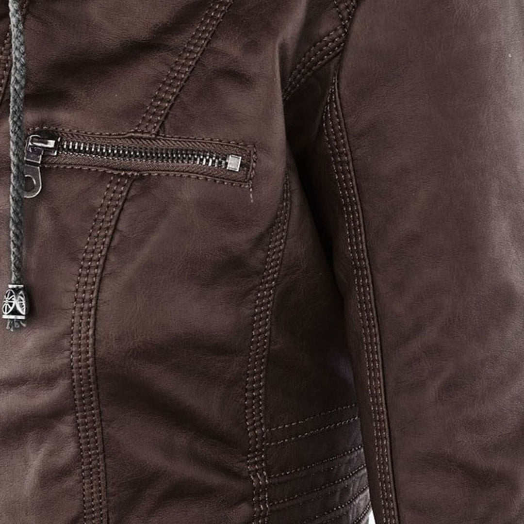 Pia Modern Leather Jacket with Hood