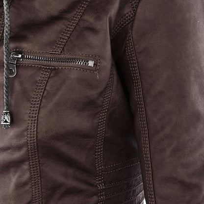 Pia Modern Leather Jacket with Hood