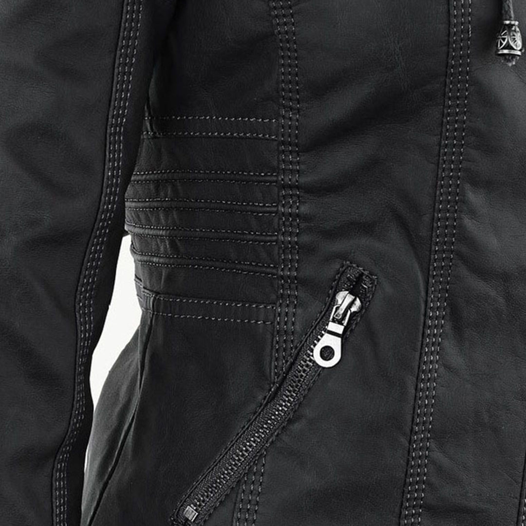 Pia Modern Leather Jacket with Hood