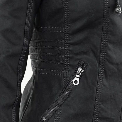 Pia Modern Leather Jacket with Hood