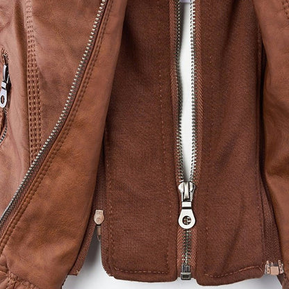 Pia Modern Leather Jacket with Hood