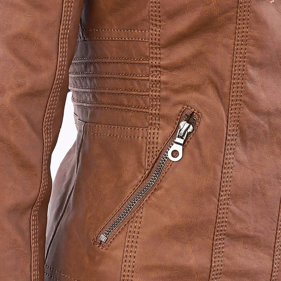 Pia Modern Leather Jacket with Hood