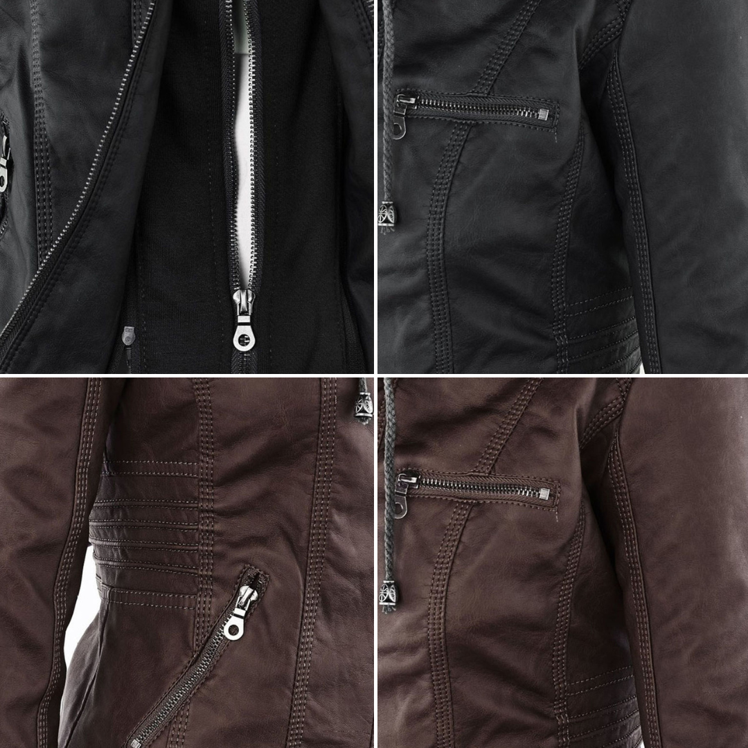 Pia Modern Leather Jacket with Hood