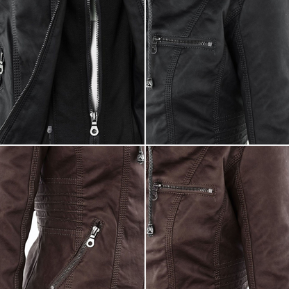 Pia Modern Leather Jacket with Hood
