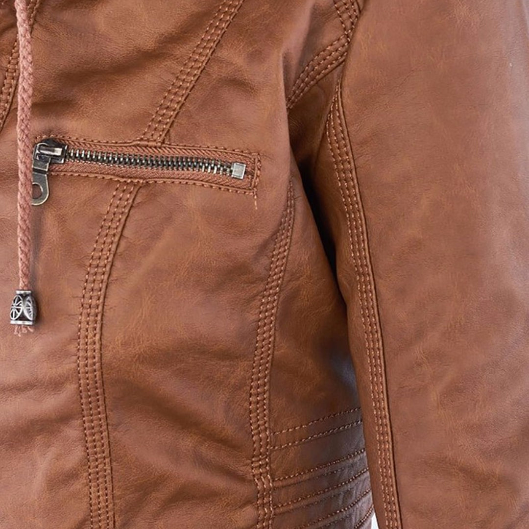Pia Modern Leather Jacket with Hood