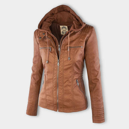 Pia Modern Leather Jacket with Hood